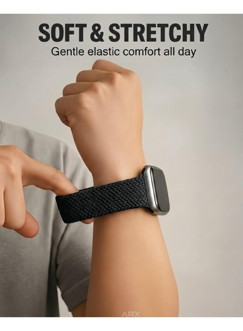 ARX Elastic Braided Nylon Magnetic Buckle Apple Watch Strap – Fits 38/40/41/42mm Series 1–10 / SE – Black - Image 5
