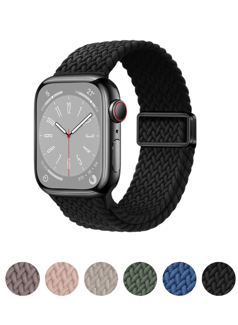ARX Elastic Braided Nylon Magnetic Buckle Apple Watch Strap – Fits 38/40/41/42mm Series 1–10 / SE – Black - Image 1
