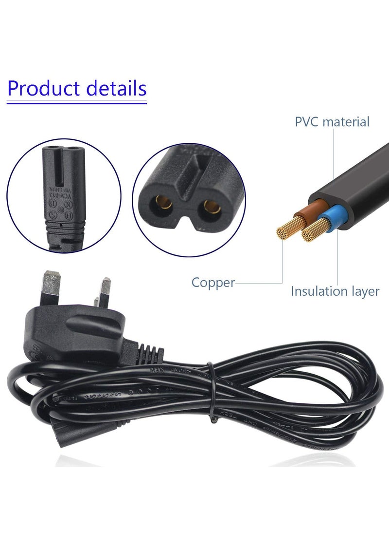 TLAXCA كابل طاقة يؤدي إلى قابس المملكة المتحدة إلى الشكل 8 سلك 2 دبوس لهاتف Samsung Toshiba Philips LG Sony Panasonic LED Flat TV Sky Box XBOX One S PS5 PS4 سلك شاحن كاميرا العرض بطول 1.5 متر  - Image 2