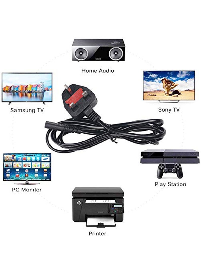 TLAXCA كابل طاقة يؤدي إلى قابس المملكة المتحدة إلى الشكل 8 سلك 2 دبوس لهاتف Samsung Toshiba Philips LG Sony Panasonic LED Flat TV Sky Box XBOX One S PS5 PS4 سلك شاحن كاميرا العرض بطول 1.5 متر  - Image 4