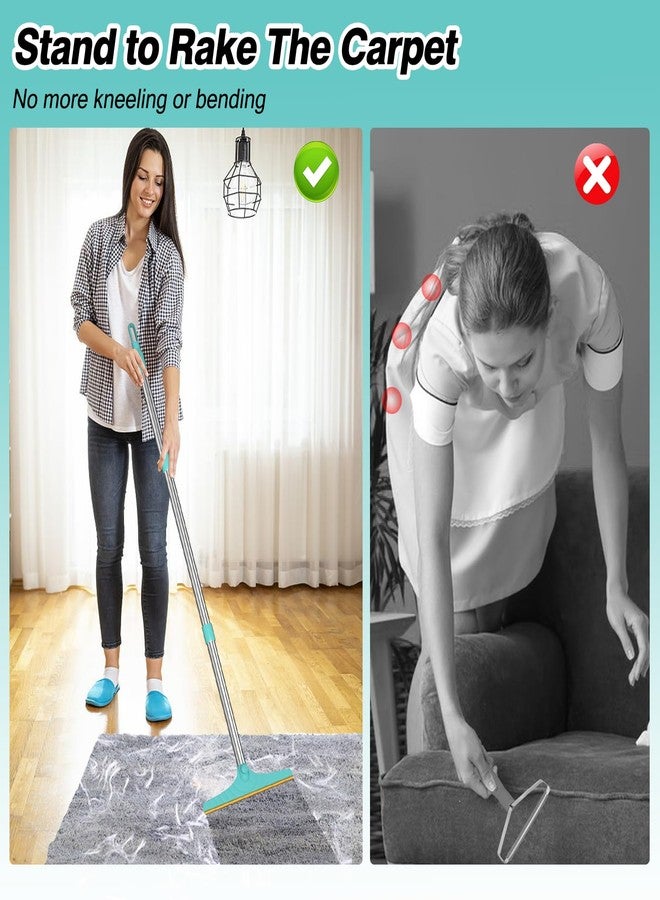 Eaersan Carpet Rake for Pet Hair Removal - Reusable Pet Hair Remover, 45” Adjustable Long Handle Cat Dog Carpet Rake Scraper with Patented Design, Dog Hair Rake Brush for Rugs, Mats - Image 3
