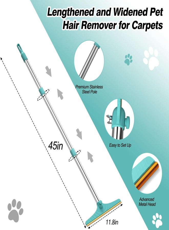 Eaersan Carpet Rake for Pet Hair Removal - Reusable Pet Hair Remover, 45” Adjustable Long Handle Cat Dog Carpet Rake Scraper with Patented Design, Dog Hair Rake Brush for Rugs, Mats - Image 2