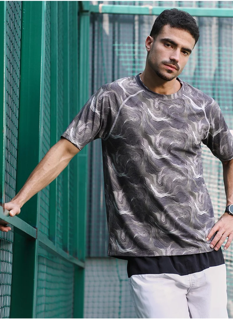 Campus Sutra Campus Sutra Men's Charcoal Black Flow-Lined Activewear T-Shirt For Casual Wear | Crew Neck | Short Sleeves | Jersey T-Shirt Crafted With Comfort Fit For Everyday Wear