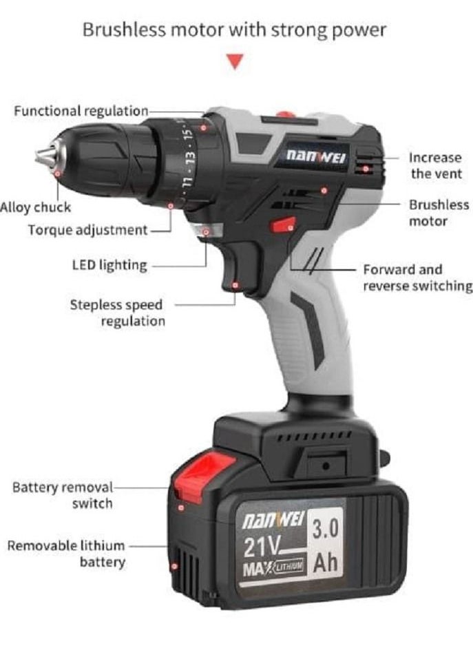 NANWEI - Wireless Nanwei Impact Drill 21 Volts 2 Batteries - Image 1
