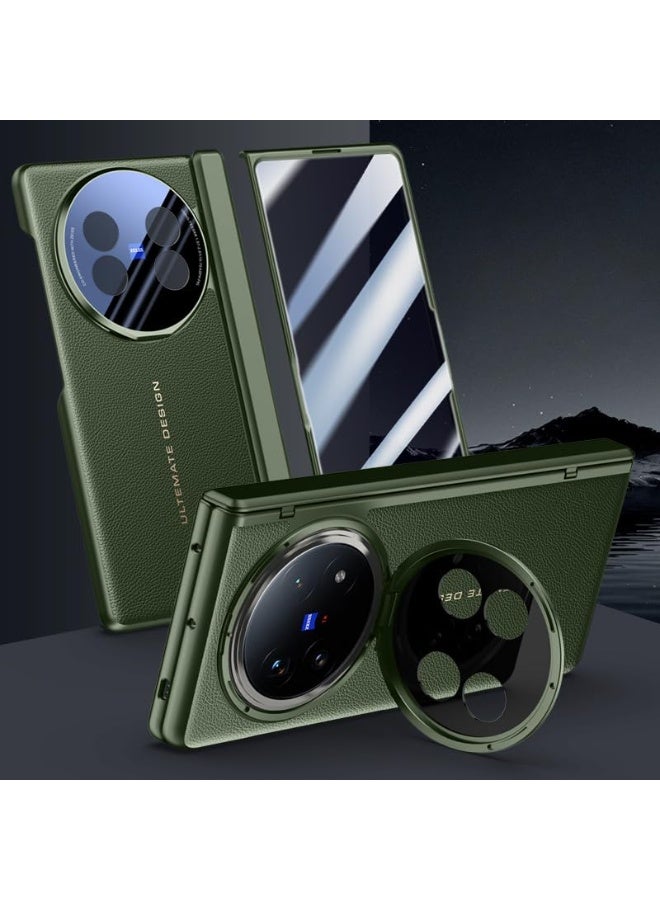 general Compatible with VIVO X Fold 5 Magnetic Hinge Protection Grain Leather Case with Lens Holder Privacy Screen Protector For VIVO X Fold 5 - Image 1