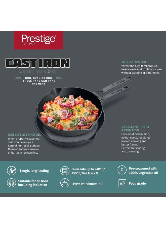 Prestige - Prestige Pre-Seasoned Cast Iron Cookware Set - 20Cm & 24Cm Frypan | Set Combo Offer for Kitchen | Iron Utensils for Cooking | Induction Cookware Set, Black, PR49082 - Image 1
