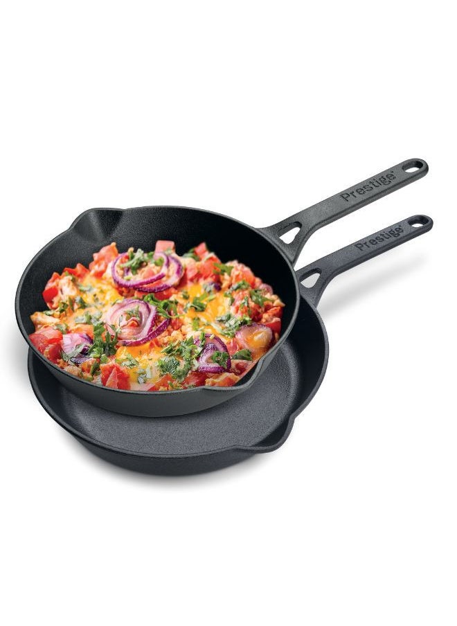 Prestige - Prestige Pre-Seasoned Cast Iron Cookware Set - 20Cm & 24Cm Frypan | Set Combo Offer for Kitchen | Iron Utensils for Cooking | Induction Cookware Set, Black, PR49082 - Image 1