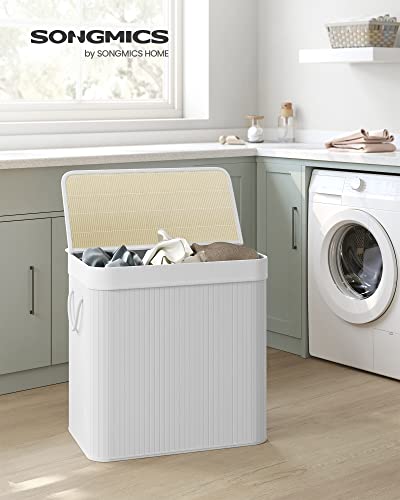SONGMICS Laundry Hamper 396 Gallons 150L 3Section Laundry Basket Laundry Hamper with Lid Bamboo Foldable Removable and Machine Washable Liner for Laundry Room Bedroom White ULCB091W01 - Image 3