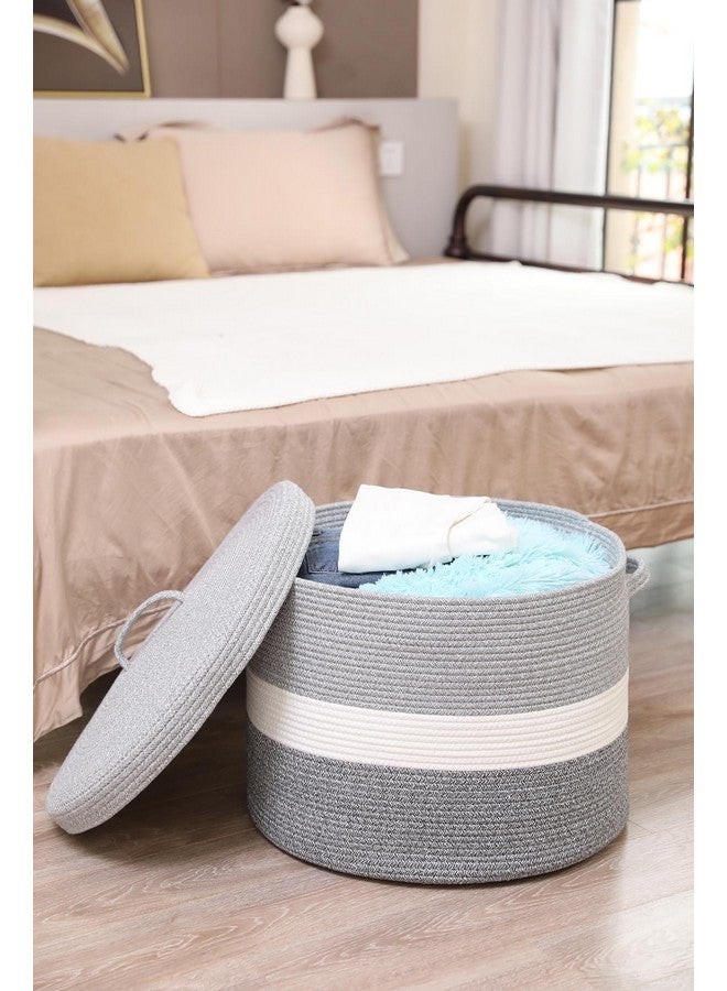 Cottonphant 20" x 20" x 15" Extra Large Storage Basket with Lid, Cotton Rope Storage Baskets, Laundry Hamper, Cloth Bin, for Clothes Towels Blankets Pillows Storage in Living Room, Dual Grey with Lid - Image 3