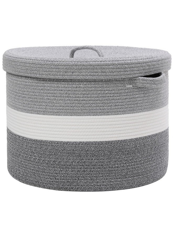 Cottonphant 20" x 20" x 15" Extra Large Storage Basket with Lid, Cotton Rope Storage Baskets, Laundry Hamper, Cloth Bin, for Clothes Towels Blankets Pillows Storage in Living Room, Dual Grey with Lid - Image 1