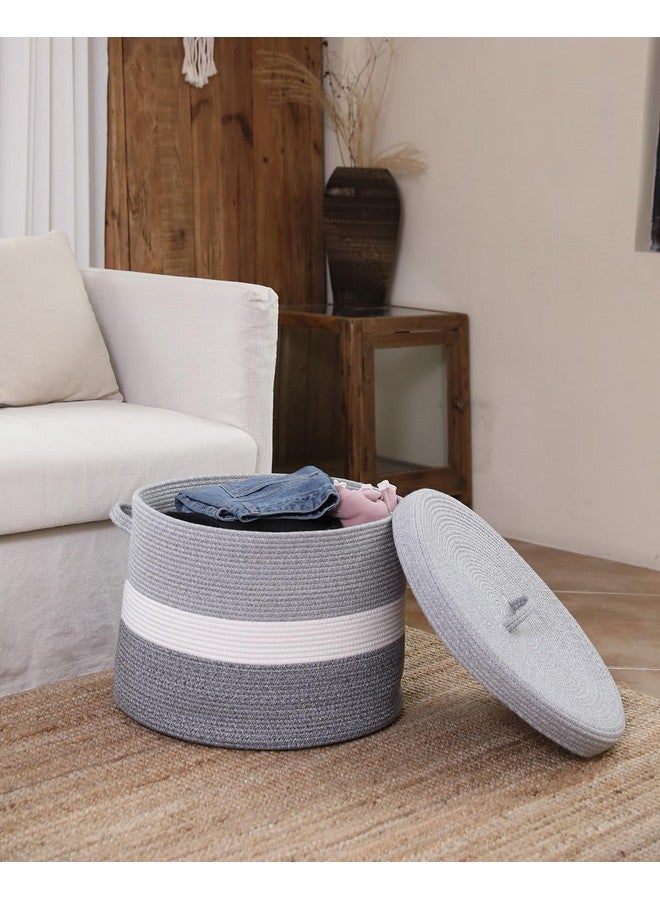 Cottonphant 20" x 20" x 15" Extra Large Storage Basket with Lid, Cotton Rope Storage Baskets, Laundry Hamper, Cloth Bin, for Clothes Towels Blankets Pillows Storage in Living Room, Dual Grey with Lid - Image 5