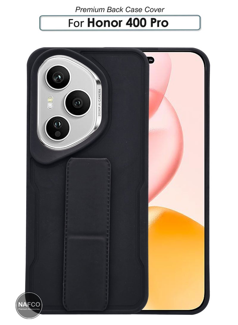 NAFCO For Honor 400 Pro - Hard Silicone Magnetic Back Stand Case  With Foldable Kickstand & Finger Strap - Black - Image 1