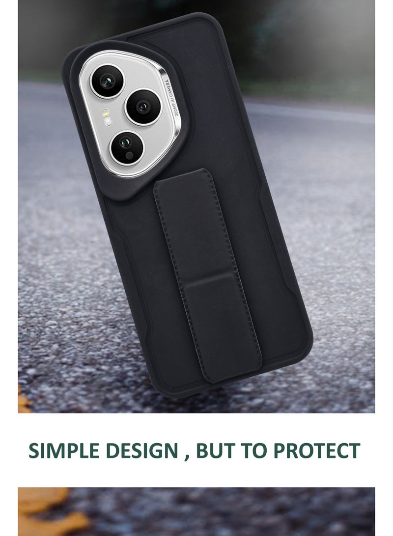 NAFCO For Honor 400 Pro - Hard Silicone Magnetic Back Stand Case  With Foldable Kickstand & Finger Strap - Black - Image 2
