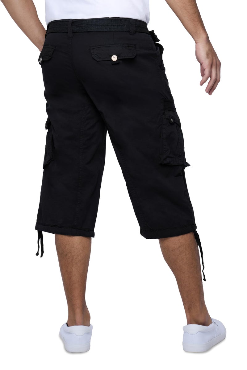 X RAY Men's Belted Long Cargo Shorts for Men, Below Knee Length Mens Cargo Shorts, 3/4 Pants (Big and Tall Shorts for Men) Black 38 - Image 2