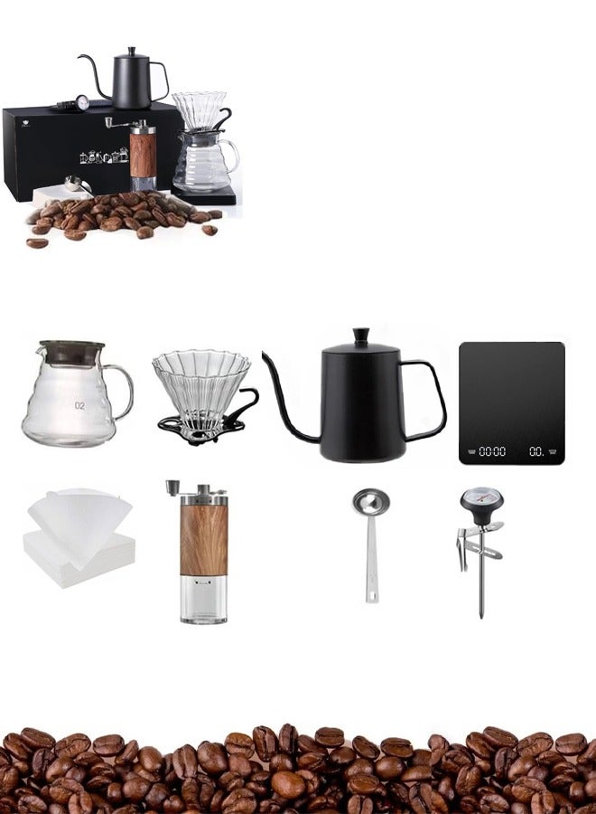 PAKCHOICE Coffee Drip Tool Set, Coffee Grinder, Manual Coffee Pot Set, 8-Piece Hand-Ground Coffee Drip Set, Convenient for Home Use or Gift Giving (Classic Style)  - Image 1
