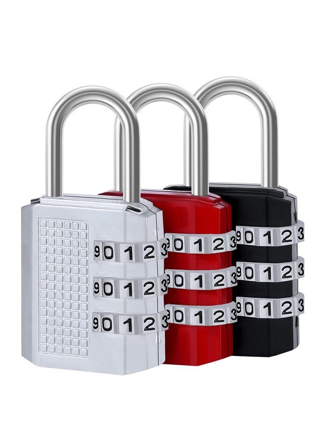 ABOUT SPACE Number Lock (3 Pack)- 3-Digit Number Combination Anti-Theft Zinc Alloy Lock-Resettable PIN Number Padlock for Door,Luggage, Suitcase-Polished Finishing (6 x 2.3cm) (Grey, Black, Red) - Image 1
