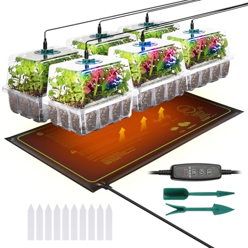 Adawook Clear Seed Starter Trays with Grow Lights & Heat Mat, 72 Cells Seed Starter Kit, 3 Lighting Mode, 4 Timing, Germination Kit with Humidity Control Domes, Gardening Gifts Plant Grow Kit - Image 1