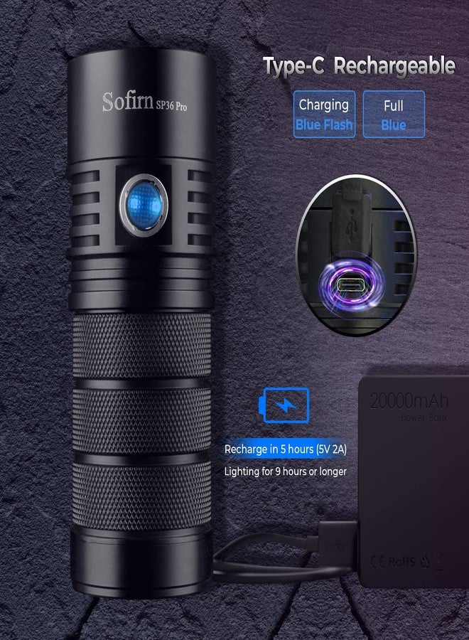 Sofirn Flashlight High Lumens, 8000 Lumens Super Bright SP36 Pro Powerful Light USB C Rechargeable with 4*LED 5000K, Anduril 2.0 Programmable UI and Charging Cable（SP36Pro 5000k） - Image 3