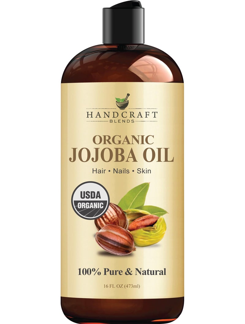 Handcraft Blends USDA Organic Jojoba Oil  ColdPressed 16 Fl Oz  100 Pure and Natural  Premium Grade Carrier Oil for Skin and Hair  Hair and Body  Massage  HexaneFree