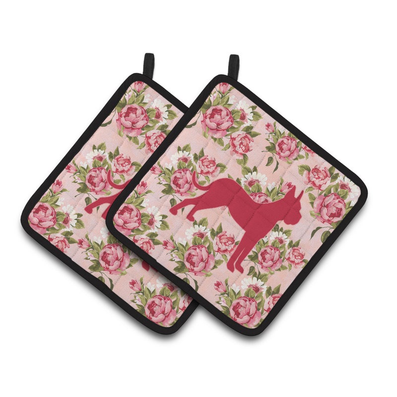Caroline's Treasures ""Caroline's Treasures Boxer Shabby Chic Pink Roses Pair of Pot Holders BB1109-RS-PK-PTHD  7.5HX7.5W  Multicolor"" 