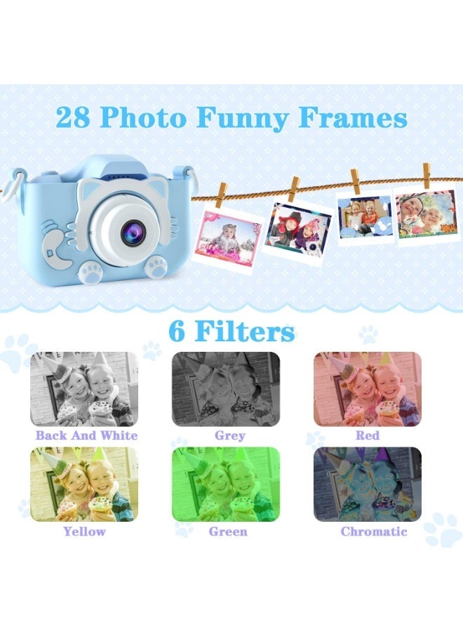 Kids Digital Camera +6 Years Old Boys/Girls, blue with 32GB TF Card, Selfie Camera, Video, Puzzle Games, HD IPS Eye Protection Screen Blue - Image 5