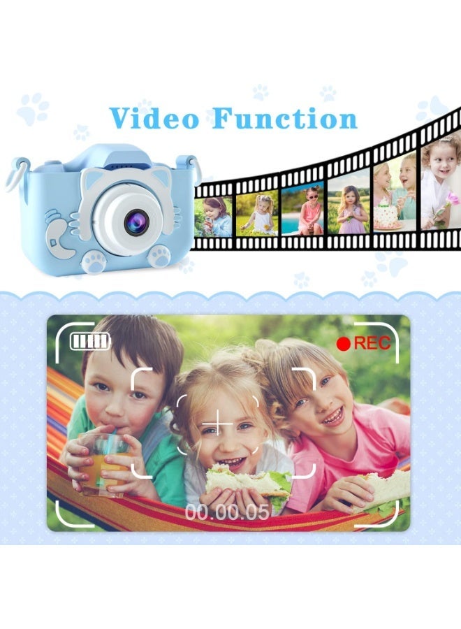 Kids Digital Camera +6 Years Old Boys/Girls, blue with 32GB TF Card, Selfie Camera, Video, Puzzle Games, HD IPS Eye Protection Screen Blue - Image 4