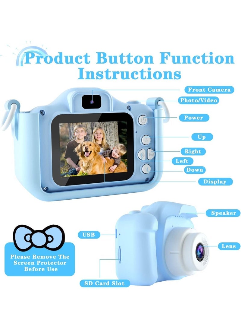 Kids Digital Camera +6 Years Old Boys/Girls, blue with 32GB TF Card, Selfie Camera, Video, Puzzle Games, HD IPS Eye Protection Screen Blue - Image 3