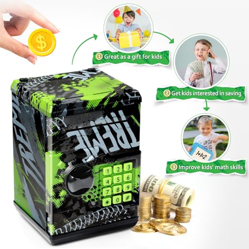 Vcertcpl ATM Piggy Bank for Boys Girls, Vcertcpl Mini ATM Coin Bank Money Saving Box with Password, Kids Safe Money Jar for Adults with Auto Grab Bill Slot, Great Gift Toy Bank for Kids - Image 5