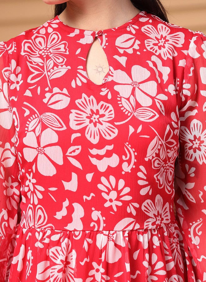 PlusS فستان ميدي A-Line بأكمام منتفخة وطباعة زهور للنساء - Image 2