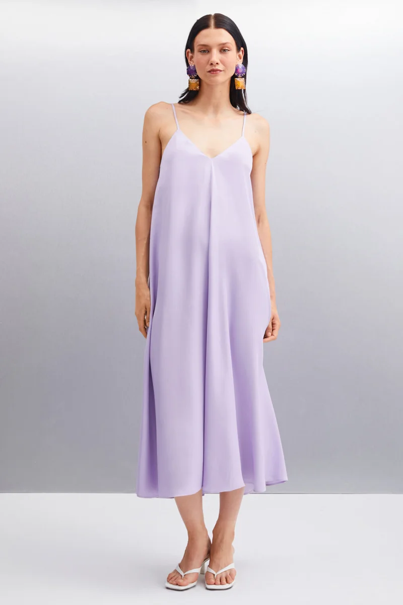 جريميلانج Jonne Viscose Sweetheart Neck Women's Lilac Dress