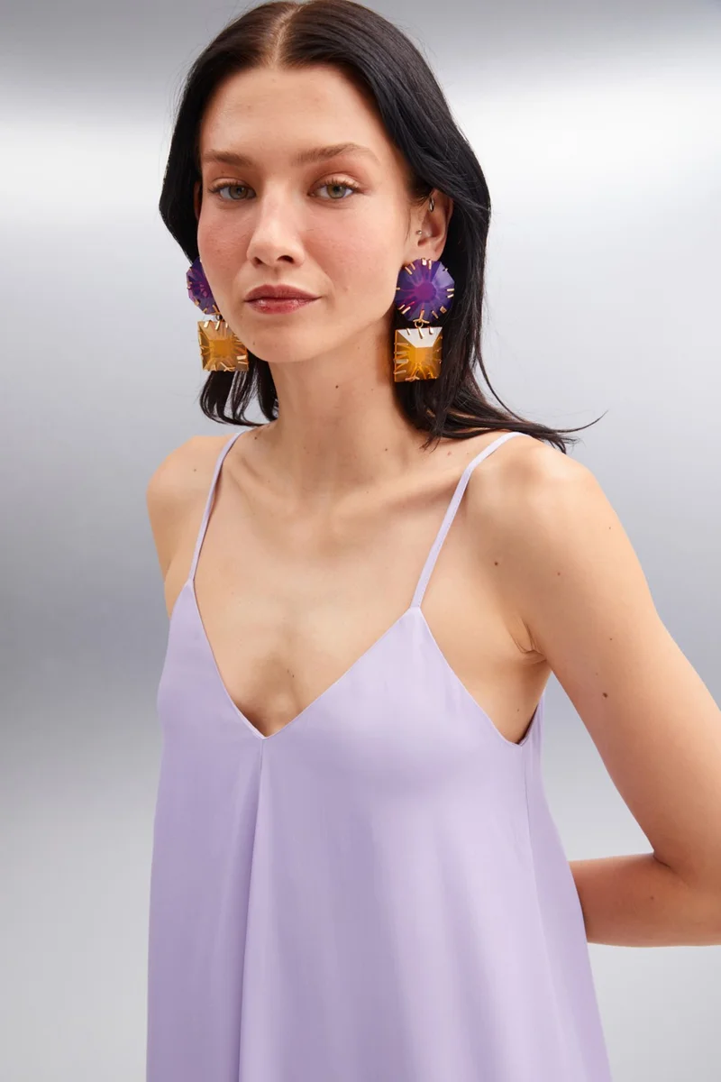 جريميلانج Jonne Viscose Sweetheart Neck Women's Lilac Dress