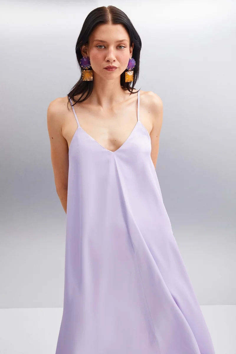 جريميلانج Jonne Viscose Sweetheart Neck Women's Lilac Dress