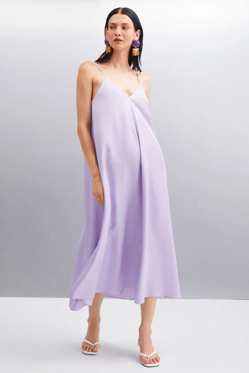 جريميلانج Jonne Viscose Sweetheart Neck Women's Lilac Dress