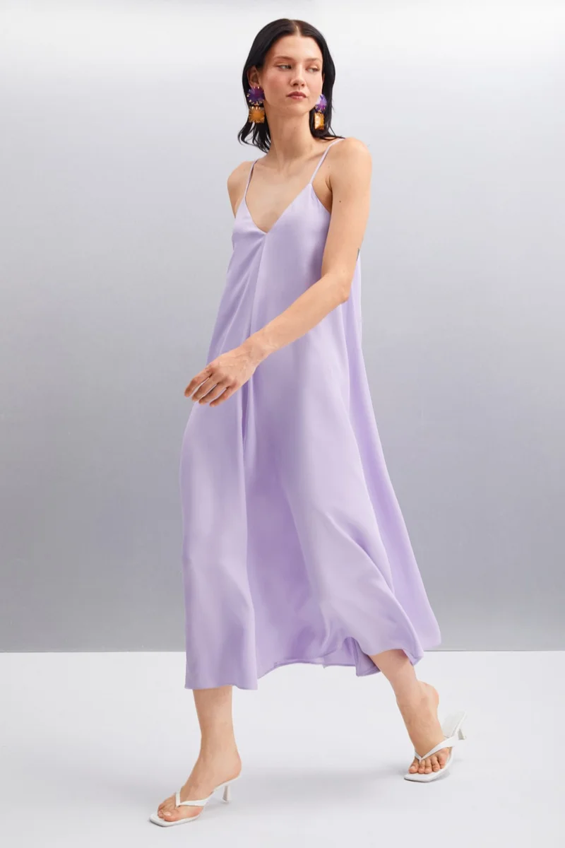 جريميلانج Jonne Viscose Sweetheart Neck Women's Lilac Dress