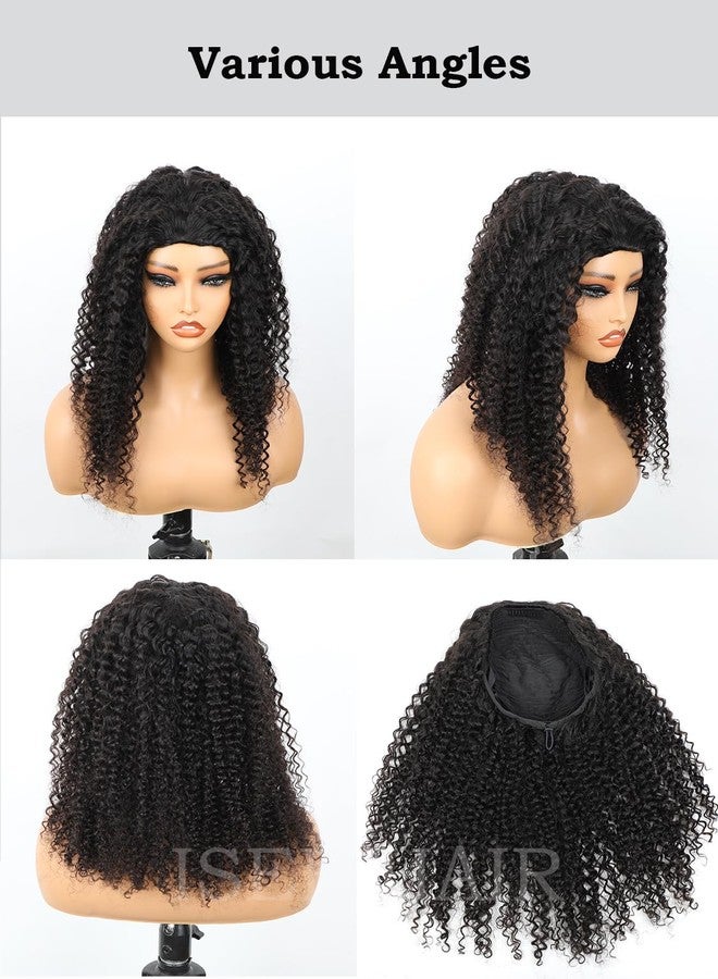 ISEE Half Wig Human Hair Glueless Wigs Upgrade 3 IN 1 Half Wig With Drawstring Seamless Clip Ins Flip Over Kinky Curly Human Hair No Glue No Lace For Women 180% Density 16 Inch - Image 3