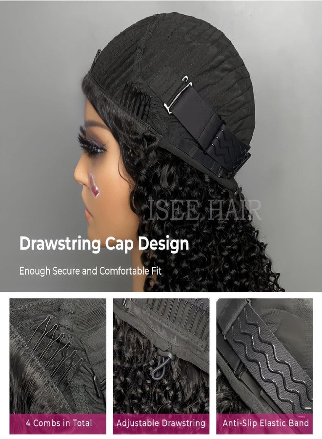ISEE Half Wig Human Hair Glueless Wigs Upgrade 3 IN 1 Half Wig With Drawstring Seamless Clip Ins Flip Over Kinky Curly Human Hair No Glue No Lace For Women 180% Density 16 Inch - Image 4