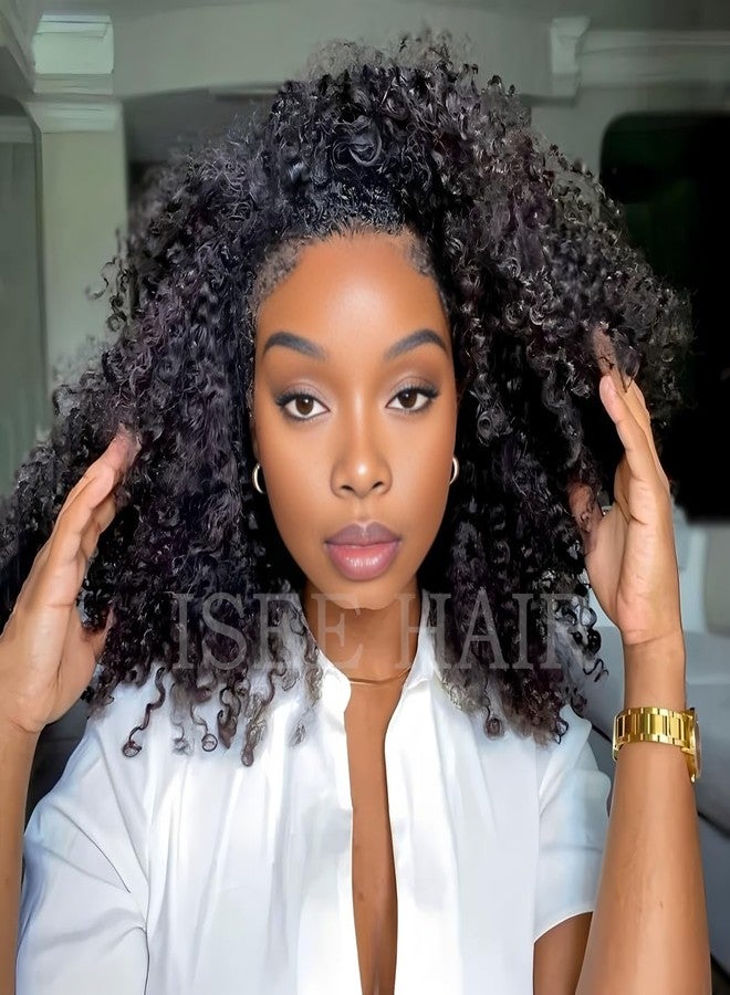 ISEE Half Wig Human Hair Glueless Wigs Upgrade 3 IN 1 Half Wig With Drawstring Seamless Clip Ins Flip Over Kinky Curly Human Hair No Glue No Lace For Women 180% Density 16 Inch - Image 2