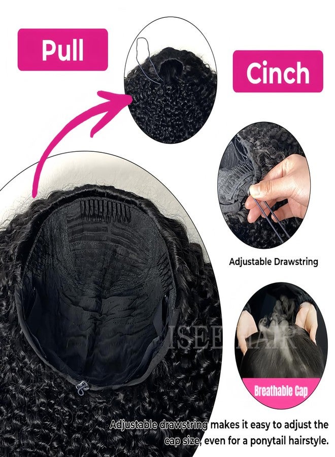 ISEE Half Wig Human Hair Glueless Wigs Upgrade 3 IN 1 Half Wig With Drawstring Seamless Clip Ins Flip Over Kinky Curly Human Hair No Glue No Lace For Women 180% Density 16 Inch - Image 5