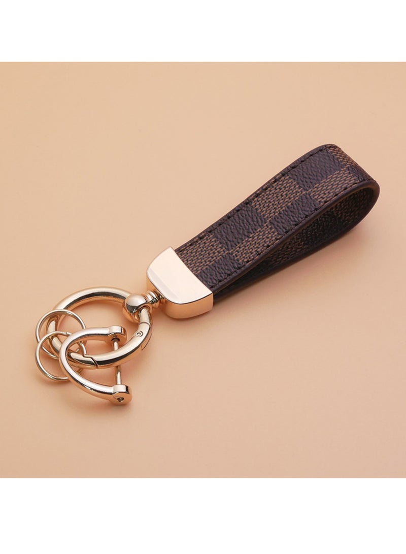 Generic Car PU Leather Metal Keychains, Exquisite Printing Leather Zinc Alloy Ring 360° Rotation Car General Purpose Wrist Rope, Key School Bag Car Decoration Pendant 