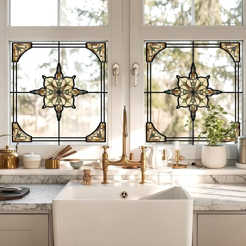 ADD.HERES Window Stickers, ‌Stained Glass Window Privacy Film, UV Blocking Static Cling for Home Kitchen Office Bathroom, Amber Starry Light, 11.81" X 15.75" - Image 5