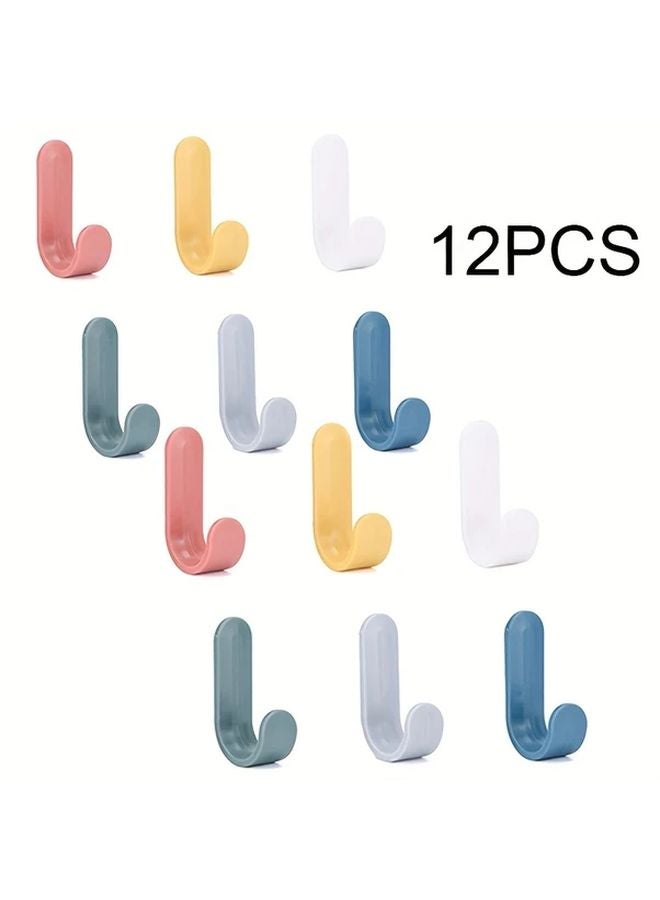 12 عبوة من خطافات الحائط اللاصقة بألوان عشوائية، حامل مفاتيح ومناشف زخرفي سهل التركيب - Image 2