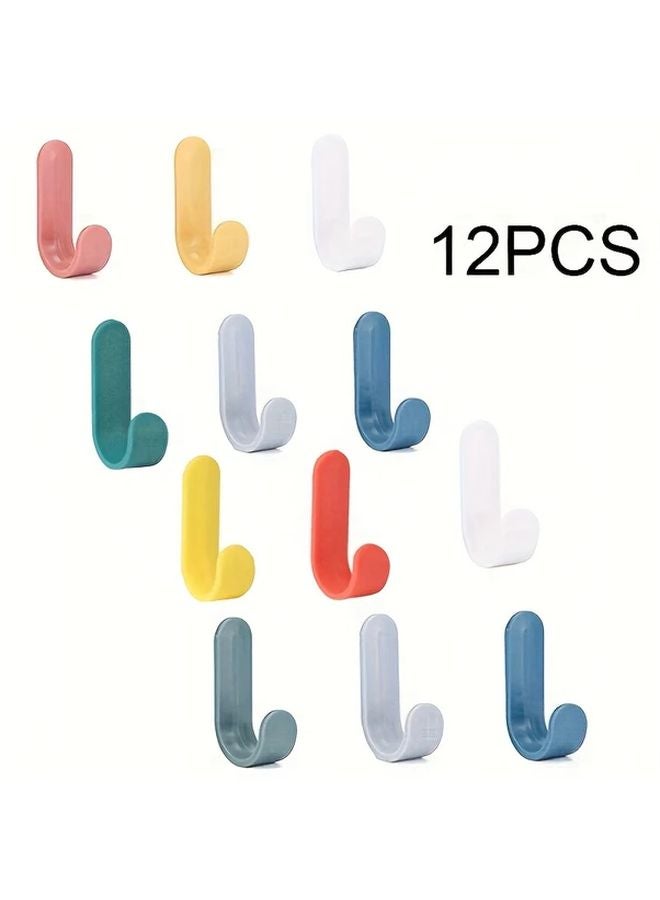 12 عبوة من خطافات الحائط اللاصقة بألوان عشوائية، حامل مفاتيح ومناشف زخرفي سهل التركيب - Image 1