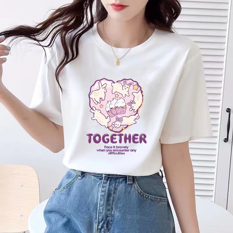 2025 Short-Sleeved T-Shirt Women'S Korean-Style Loose All-Match Top Round Neck Ins Trendy T-Shirt - Image 1