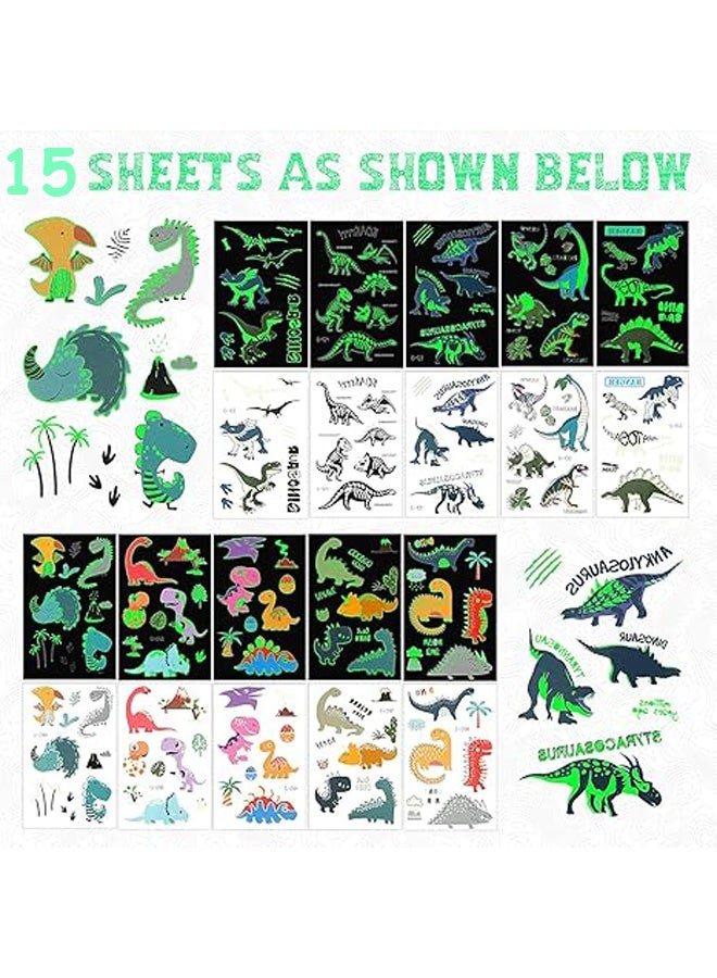 إم إكس إن 15 ورقة وشم مؤقت على شكل ديناصور مضيء للأطفال يتوهج في الظلام مقاوم للماء ملصق وشم مؤقت على شكل ديناصور للهالوين ومستلزمات حفلات أعياد الميلاد وهدايا الأفلام - Image 3