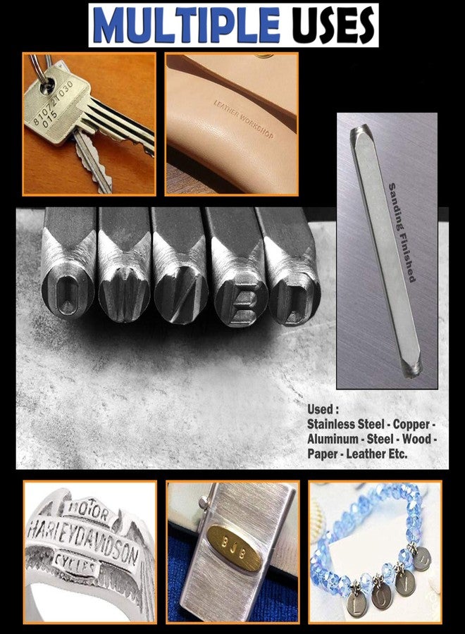 Digital Craft Size 1/4" (6.35MM) Steel Die Metal Stamping kit Punch Tool Number Letter Alphabet Stamps Tools DIY Jewelry Gold Silver Metal Leather Logo Stamp with Safety Hand Gloves & 200grm Hammer - Image 5