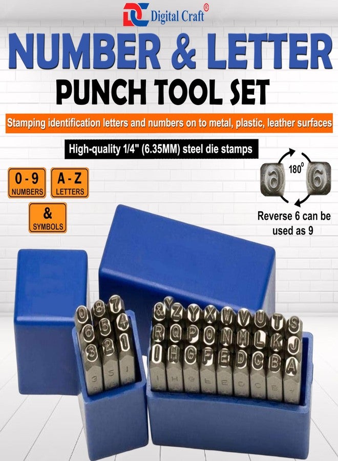 Digital Craft Size 1/4" (6.35MM) Steel Die Metal Stamping kit Punch Tool Number Letter Alphabet Stamps Tools DIY Jewelry Gold Silver Metal Leather Logo Stamp with Safety Hand Gloves & 200grm Hammer - Image 2