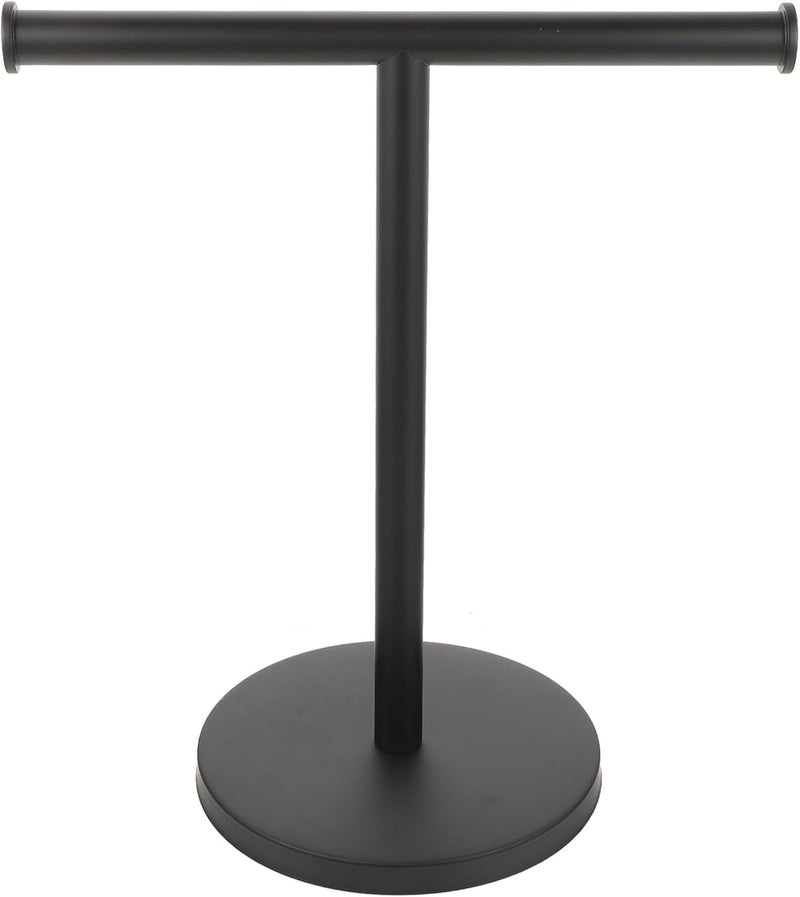 Standing Towel Rack T-Shaped Countertop Holder Matte Black Stainless Steel Vertical Bathroom Towel Storage Bar with Balanced Base for Vanity and Washroom Use - Image 1