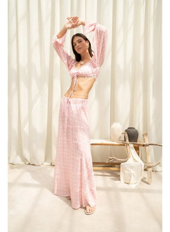 Bohemai  Samos Polka-Dot Pink Crop Skirt Set. for Women | Best Price UAE