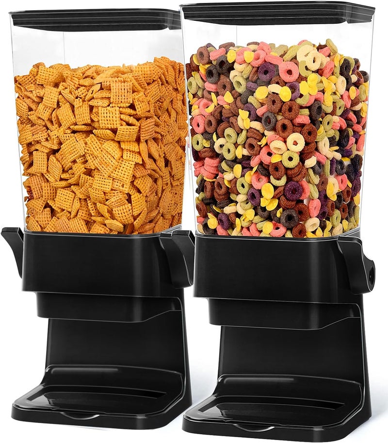 QNP Cereal Dispenser Countertop 2pcs,5.5L Cereal Containers Storage Dispenser for Pantry,Dry Food Storage Rice Containers,Candy Dispenser,Snack Organizer Machine for Grains, Nuts,Oatmeal, Pet Food Black - Image 1