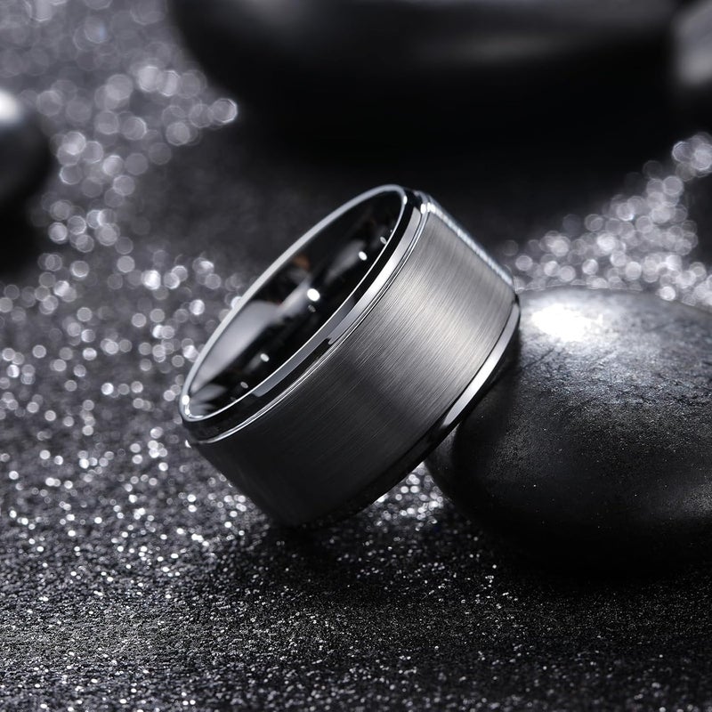 King Will Classic Tungsten Wedding Band for Men, 6/7/8/9/10mm Widths, Polished Finish Step Edge Matte Rings Comfort Fit - Image 3
